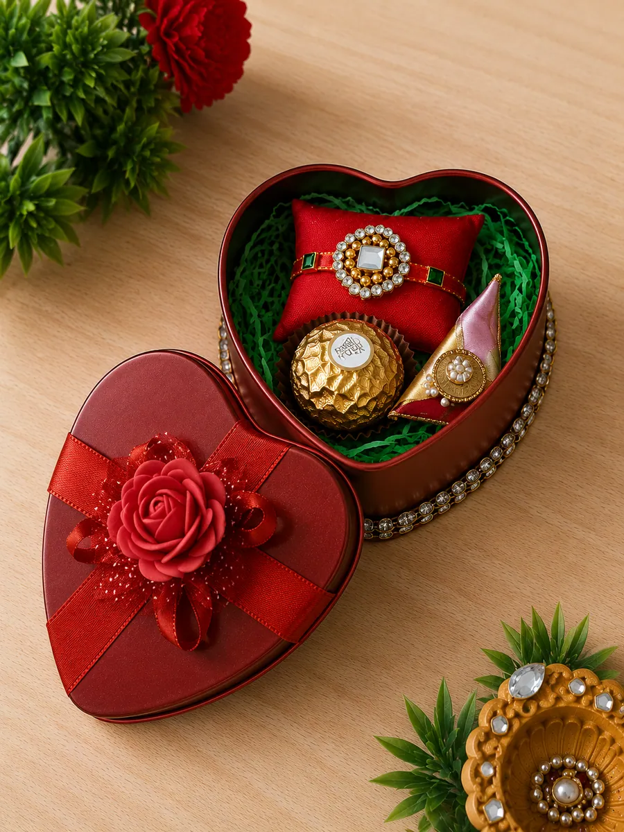 Crimson Heart Rakhi Hamper — handmade Rakhi gift box