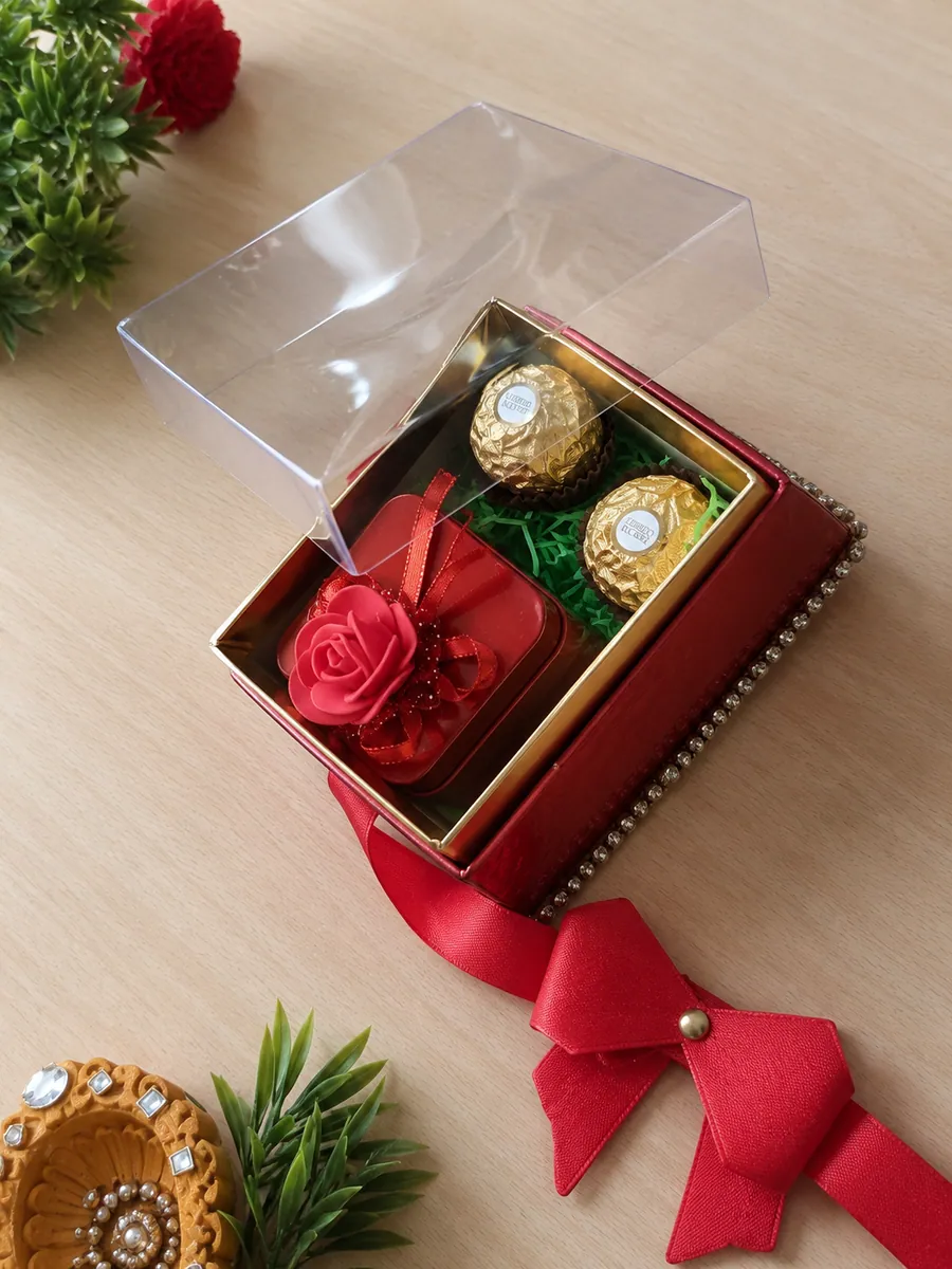 Crimson Keepsake Rakhi Box — handmade Rakhi gift box