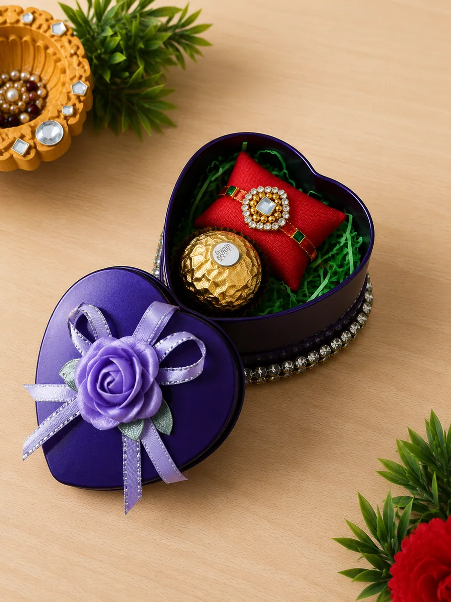 Purple Heart Rakhi Hamper — handmade Rakhi gift box